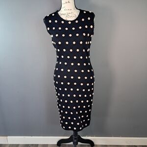 BCBG Maxazria Black/Beige Polka Dot Sleeveless Bodycon Dress Size Small